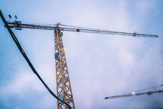 grue en action au cr&eacute;puscule