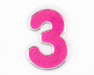 Letter number 3 symbol pink color on a white background, Pink number symbol.