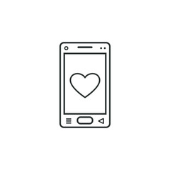 linear mobile phone icon with a heart sign