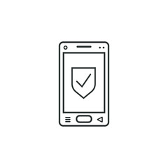 linear mobile phone icon with security sign