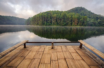 pang ung , reflection of pine tree in a lake , meahongson , Thailand