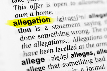 Highlighted English word "allegation" and its definition in the dictionary