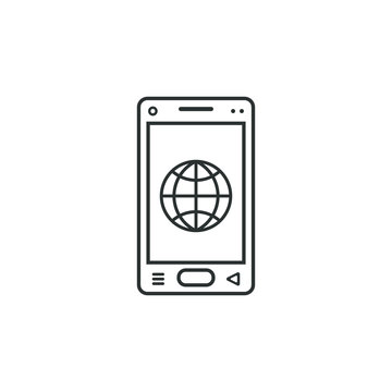 liear mobile phone icon with a sign of the browser