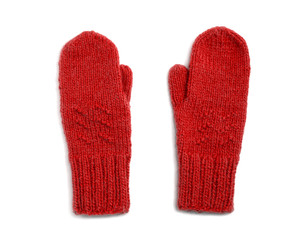 Red mittens isolated on white background