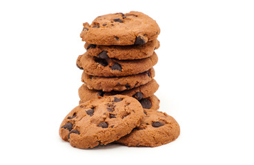Chocolate chip cookie on white