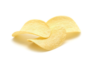 Potato chips isolated white background.