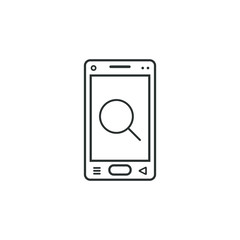 linear mobile phone icon with a magnifying glass