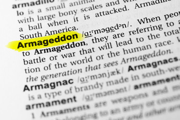 Highlighted English word "armageddon" and its definition in the dictionary