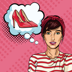 woman thinking in high heels vector illustration graphic design