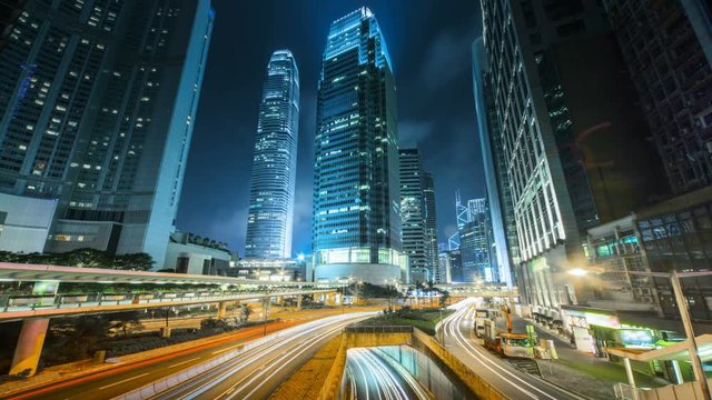 hyperlapse, traffic in Hong Kong at sunset time,  ultra wide lens