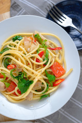 Stir fry spicy Bucatini basil