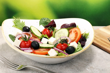 Salad with cheese and fresh vegetables and olives. Greek salad.