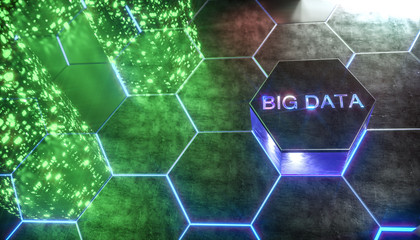 Abstract blue of futuristic surface hexagon pattern with light rays