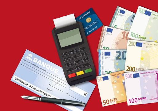 argent - carte bleue - carte de crédit - billet de banque - chèque - monnaie - carte bancaire