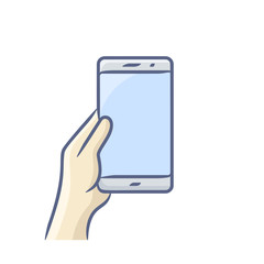 Hand holding smartphone vector illustration. Touch screen