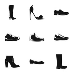 Sturdy shoes icons set. Simple set of 9 sturdy shoes vector icons for web isolated on white background