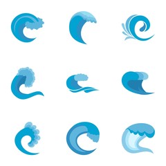 Waveform icons set. Flat set of 9 waveform vector icons for web isolated on white background