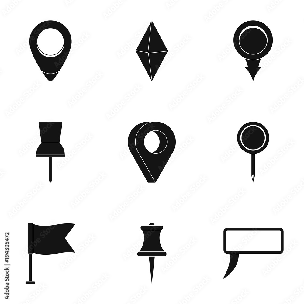 Poster town position icons set. simple set of 9 town position vector icons for web isolated on white backgr