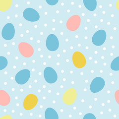 Seamless pattern with white Easter egg shapes and polka dots or confetti