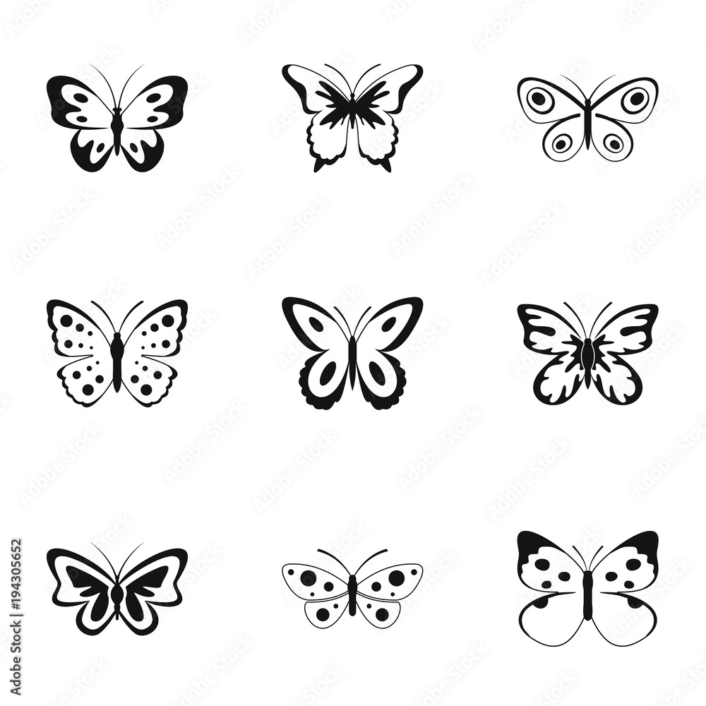 Poster beautiful butterfly icons set. simple set of 9 beautiful butterfly vector icons for web isolated on 