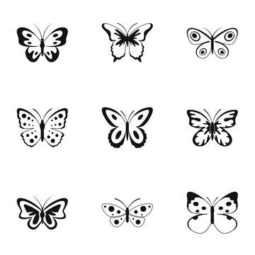 Beautiful butterfly icons set. Simple set of 9 beautiful butterfly vector icons for web isolated on white background