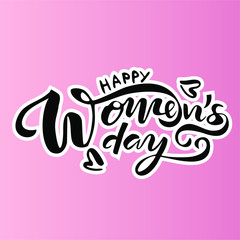 Fototapeta premium Happy Woman's Day lettering as text card invitation, template. Festivity white background. Typography poster celebration badge, tag, icon, poster, flyer. Banner on textured background. Vector illustra