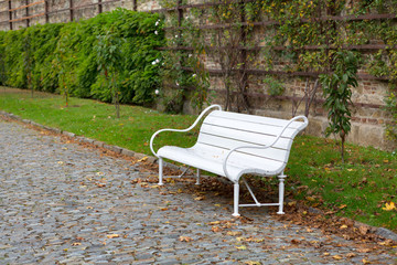 white bench in a park