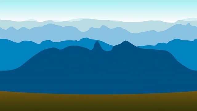 Cartoon ride near the mountains. Animated road in the evening with space for your object, text or logo.