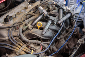 Fototapeta na wymiar Repair old car engine / Old engine of the car