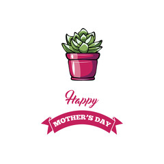 Happy mother s day greeting card with sukkulent. Vector.