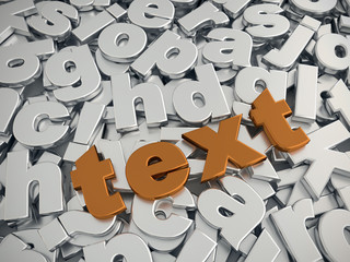 TEXT word on pile of gray metallic alphabet fonts