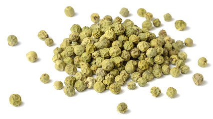 dried green peppercorns isolated on white