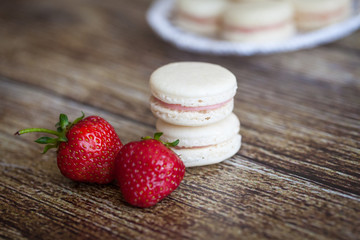 French cookies macaroons with strawberry cream