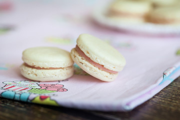 French cookies macaroons with strawberry cream