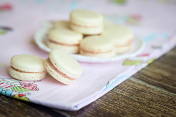 Obraz na płótnie Canvas French cookies macaroons with strawberry cream