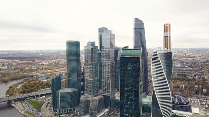 Obraz premium View of Moskva-city Moscow International Business Center Moscow, Russia. Clip. Top view of the magnificent Business Center-Moscow city