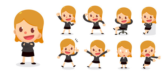 Set of tiny business woman character in actions.