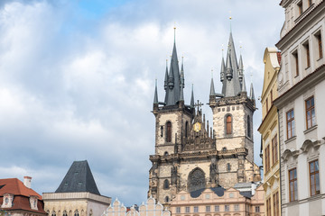 Fototapeta na wymiar Tyn Church and buildings around the Old Town Square, Prague, Czech Republic
