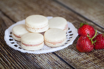 French cookies macaroons with strawberry cream
