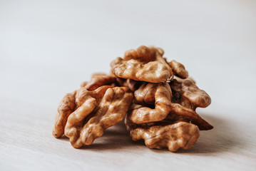 Walnut kernels on a table.