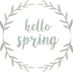 Hello spring. Wreath vector isolated on white background. Watercolor illustration.