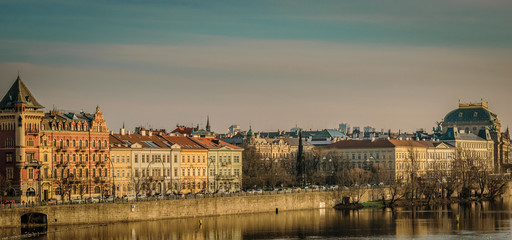Fototapeta na wymiar Prague Riverfront Buildings