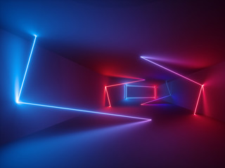 3d rendering, glowing lines, neon lights, abstract psychedelic background, ultraviolet, vibrant colors - obrazy, fototapety, plakaty