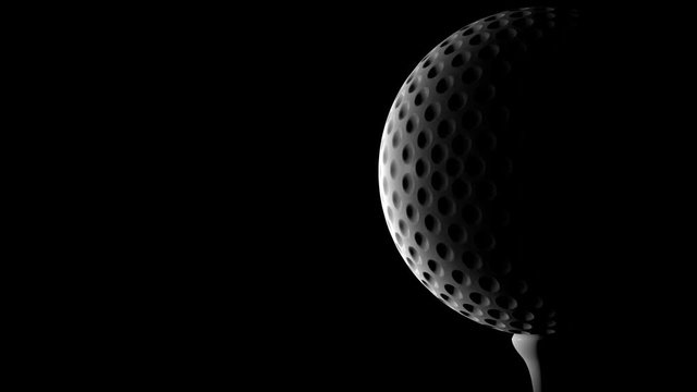 Golf ball is spinning seamless looping on the black, Sport background.
