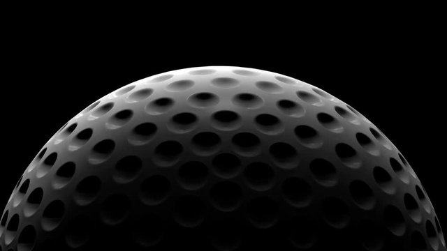Golf ball is spinning seamless looping on the black, Sport background.
