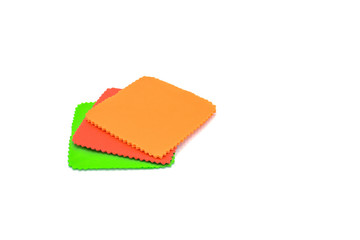 red, green, orange blank square paper card isolated on white background