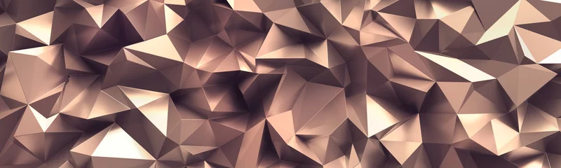 3D-Rendering, abstrakter Roségold-Kristallhintergrund, facettierte kupfermetallische Textur, Makropanorama, breite polygonale Panoramatapete © wacomka