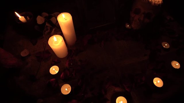 Mystical guessing on a mirror by candlelight