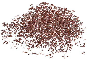 Chocolate sprinkles isolated on white background and texture