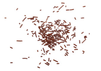 Chocolate sprinkles isolated on white background and texture